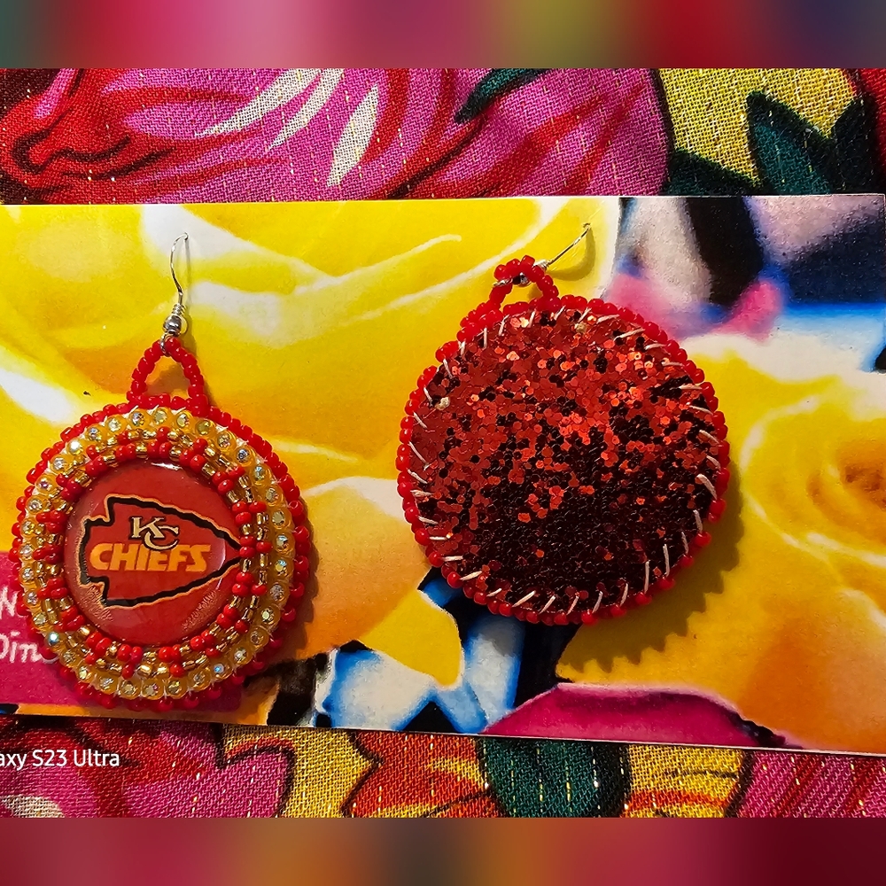 Native American Beaded Powwow Earrings. Team Earrings. - Picture 2 of 2